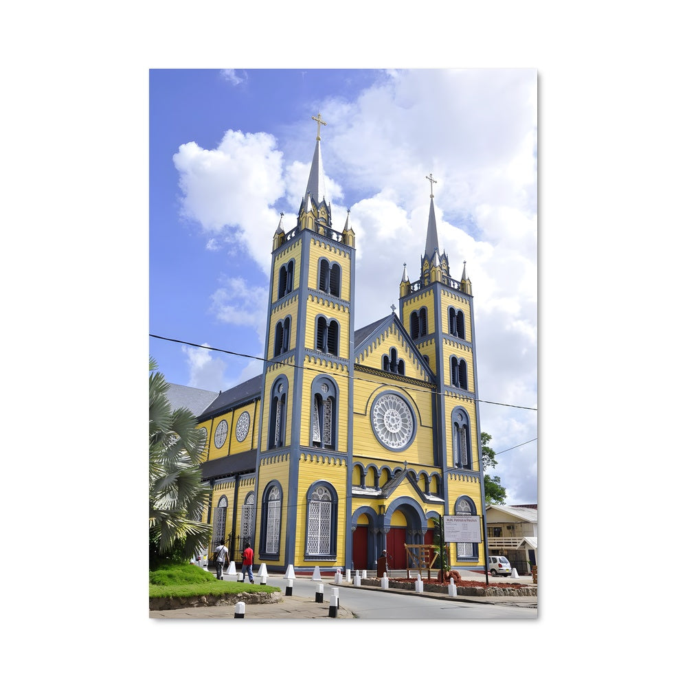 Poster Église Jaune et Bleue