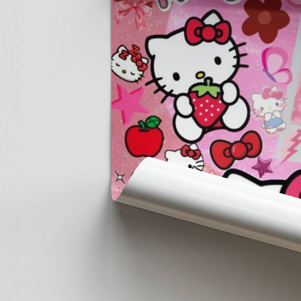 Poster Hello Kitty Erdbeeren und Blumen