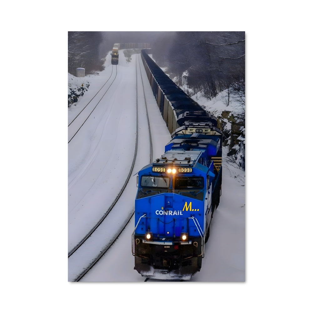 Poster Train Bleu dans la Neige