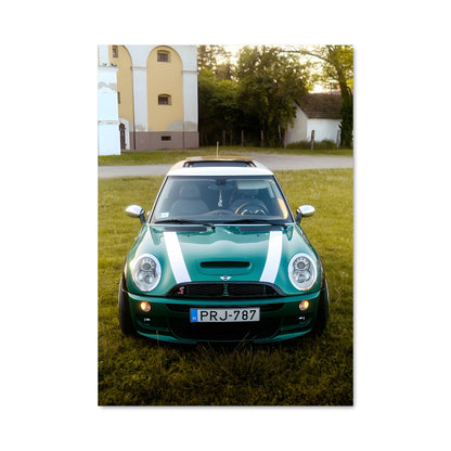 Poster Mini Cooper en Herbe
