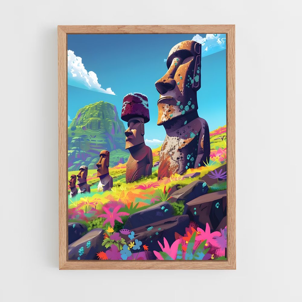 ap-easter island moai-8 cadre Bois clair