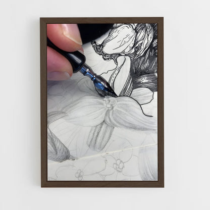 ap-ink drawing-1 cadre Bois foncé