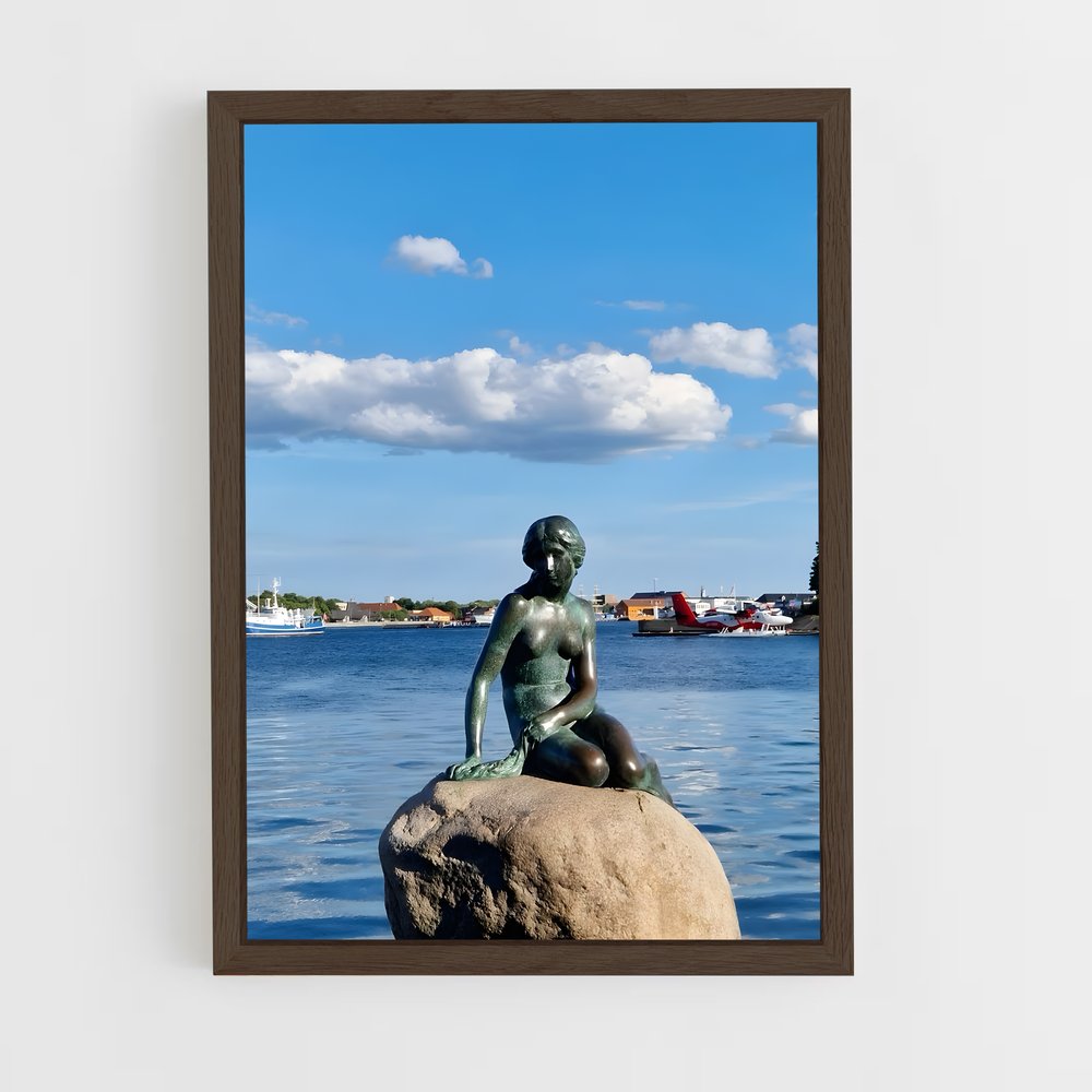 ap-little mermaid statue-2 cadre Bois foncé