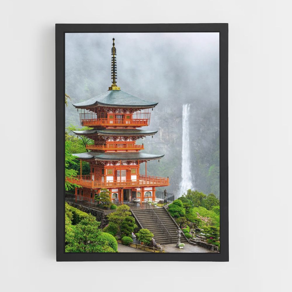 Poster Japan-Tempel-Wasserfall