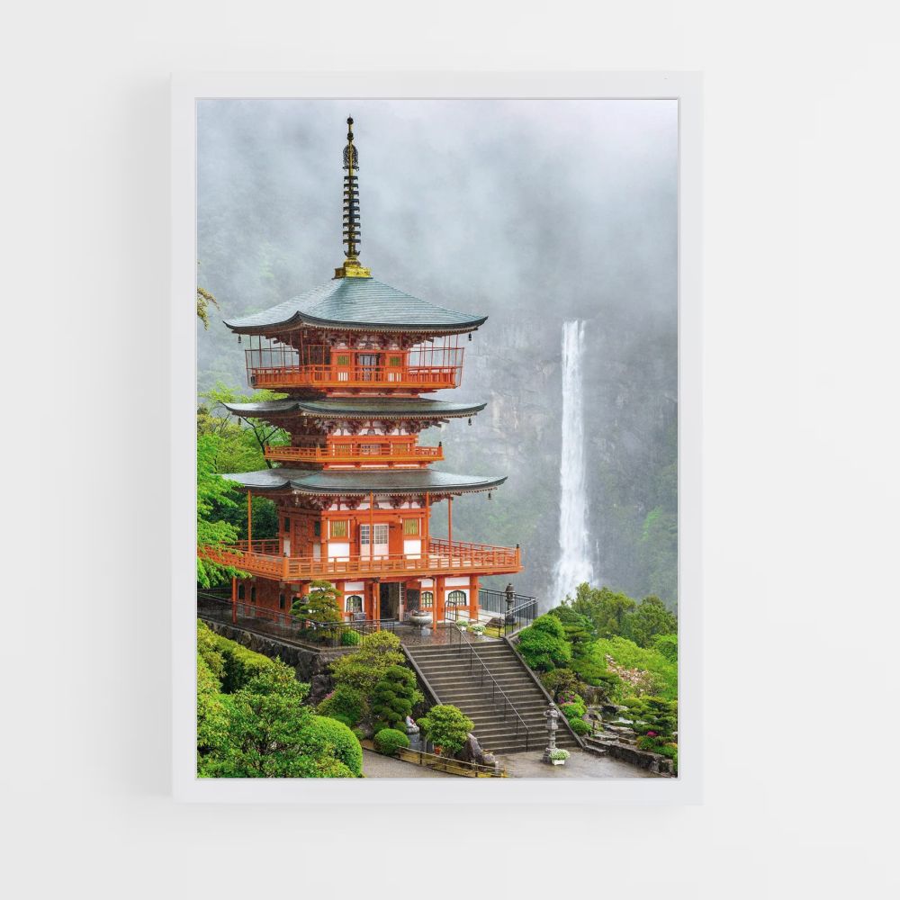 Poster Japan-Tempel-Wasserfall